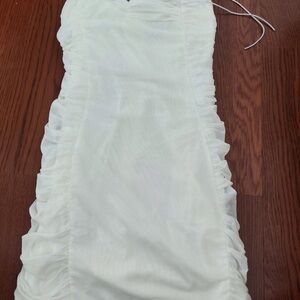 Women's Mini Dress with Ruffle Sides - Cream